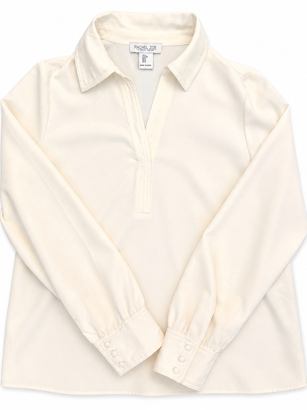Rachel Zoe Ivory Blouse Long Sleeve Collared Top Size Small Minimal Chic